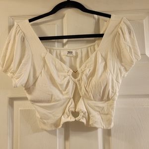 White madden nyc crop short sleeve heart cut outs on chest size xl